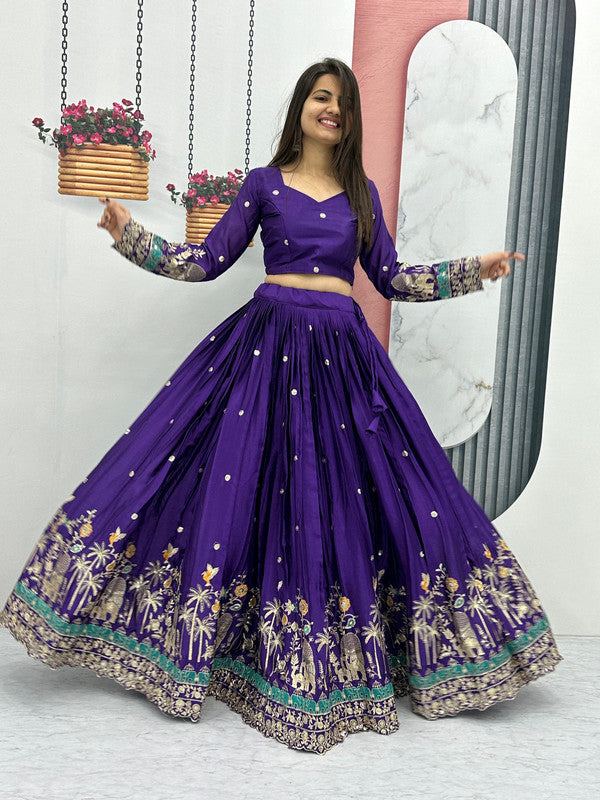 Elegant Chinon Embroidered Lehenga Choli with Elephant & Palm Tree Design image 4