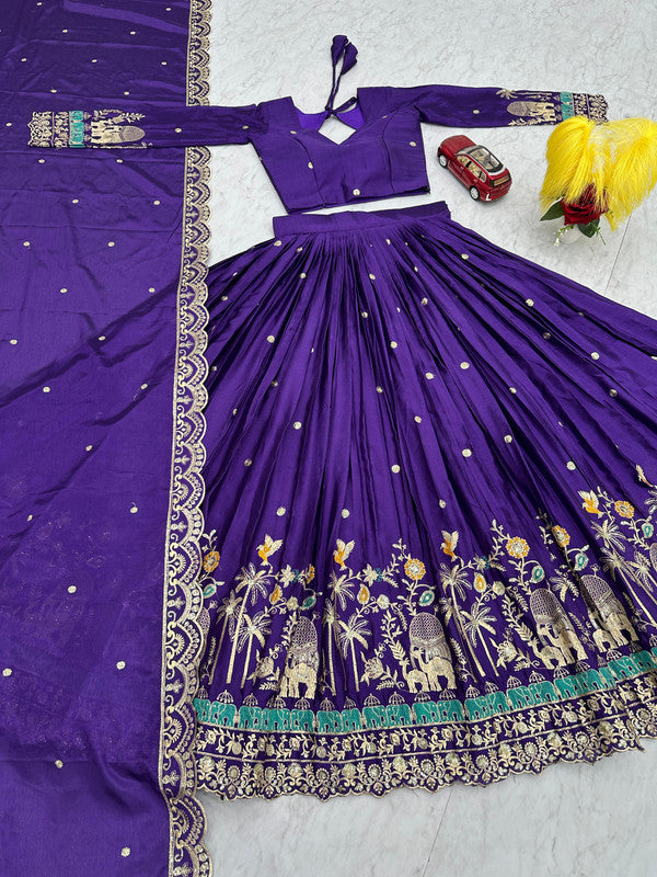 Elegant Chinon Embroidered Lehenga Choli with Elephant & Palm Tree Design image 5
