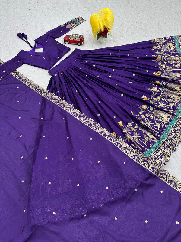 Elegant Chinon Embroidered Lehenga Choli with Elephant & Palm Tree Design image 6